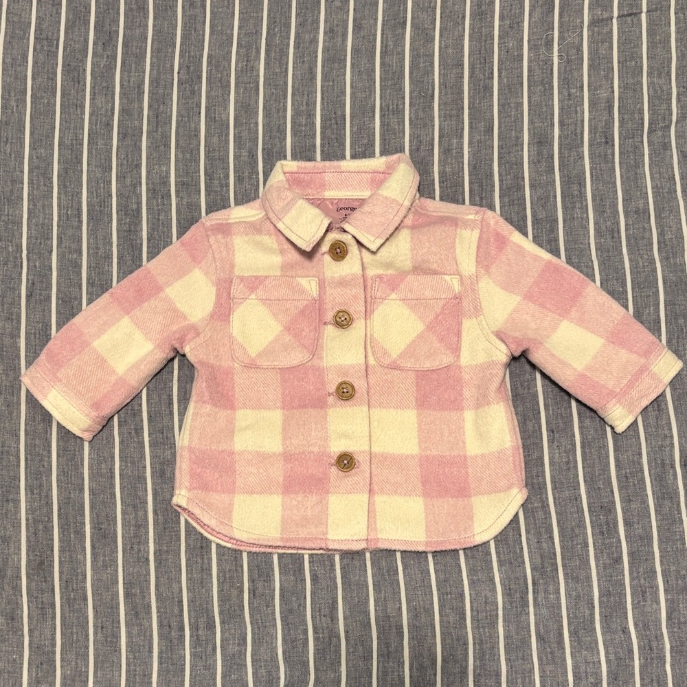 Girl’s (6-12 month) Pink & Cream Plaid Button-Up Collared Jacket 💗